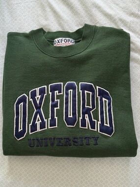 VINTAGE Oxford Green Crewneck Sweatshirt with Embroidered Lettering